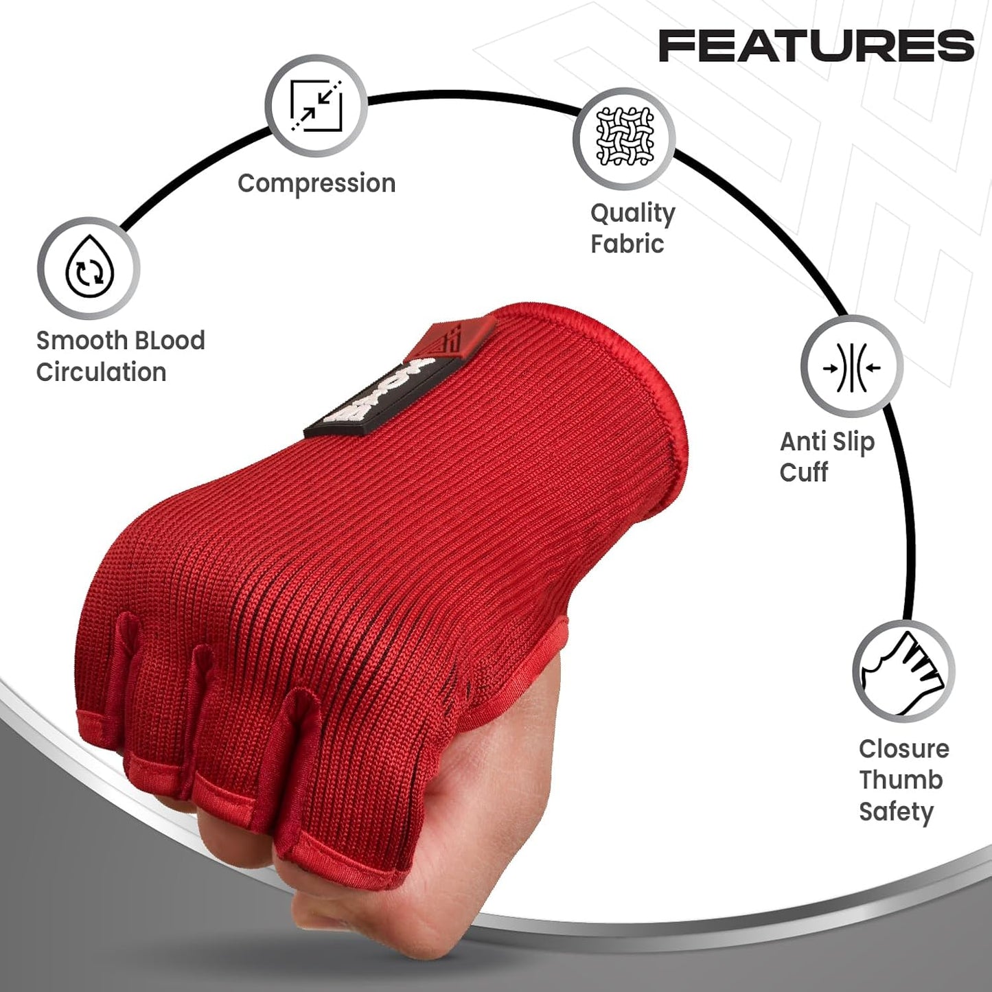 Boxing Hand Wraps Inner Gloves Men Women, Half Finger under Mitts with Elasticated Bandages for Fist Protection, Ideal for Muay Thai, Kickboxing, MMA, and Martial Arts, Perfect for Training