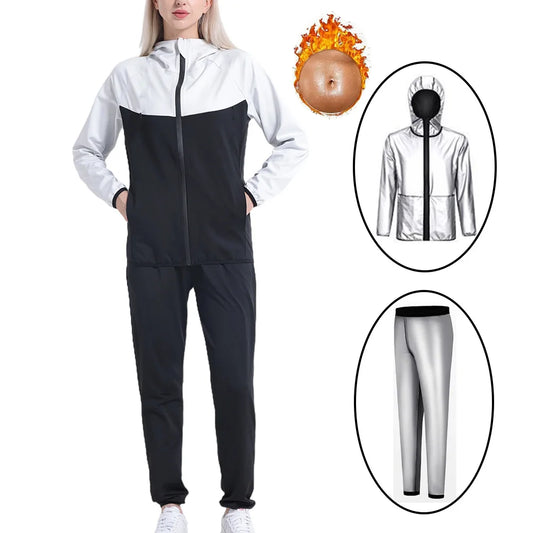 2pcs Women Sweat Sauna Suit Set Full Zip Fitness Sauna Jacket and Leggings