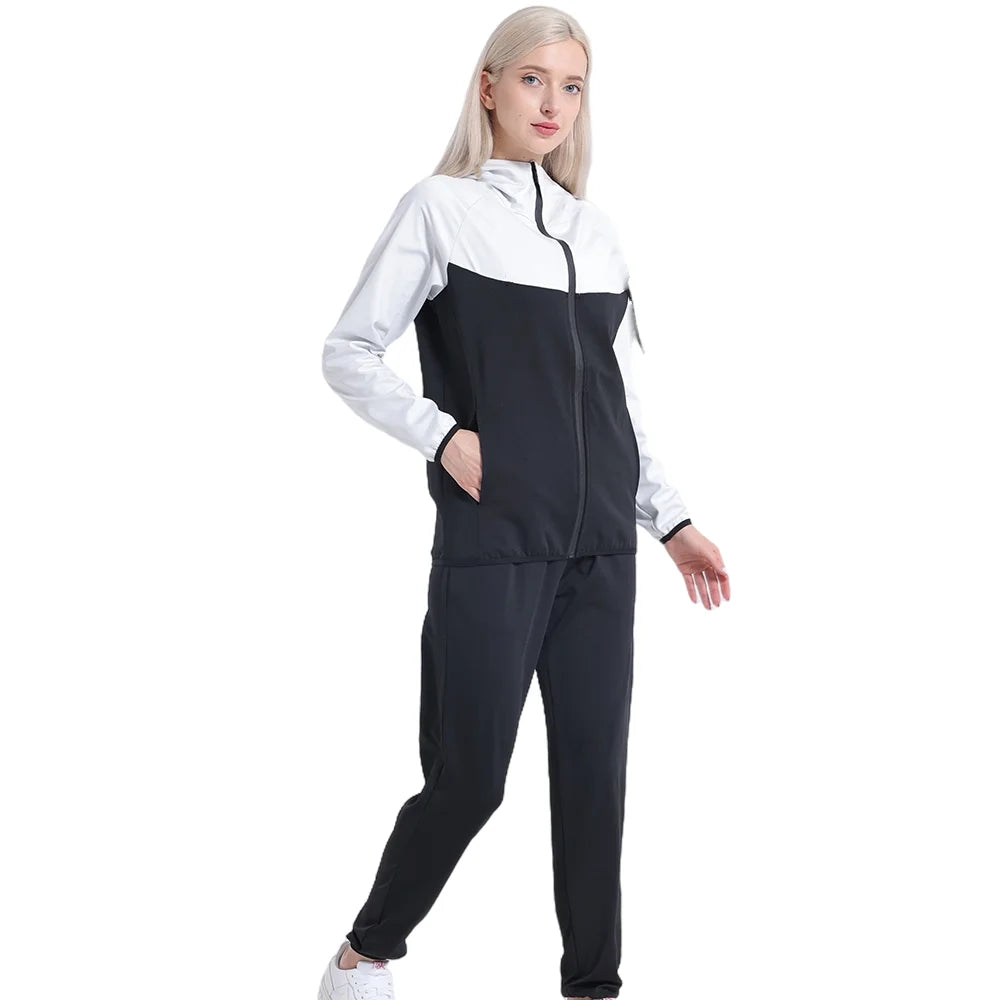 2pcs Women Sweat Sauna Suit Set Full Zip Fitness Sauna Jacket and Leggings