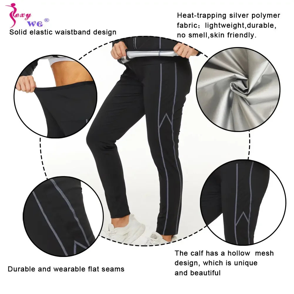 SEXYWG Women Sauna Suit for Weight Loss Sweat Top Pants Fitness Jacket Leggings Thermo Long Sleeves Trousers Body Shaper Gym