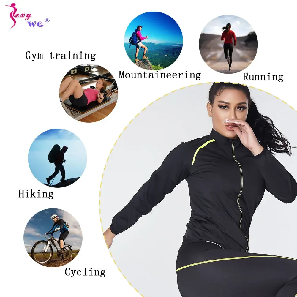 SEXYWG Women Sauna Suit for Weight Loss Sweat Top Pants Fitness Jacket Leggings Thermo Long Sleeves Trousers Body Shaper Gym