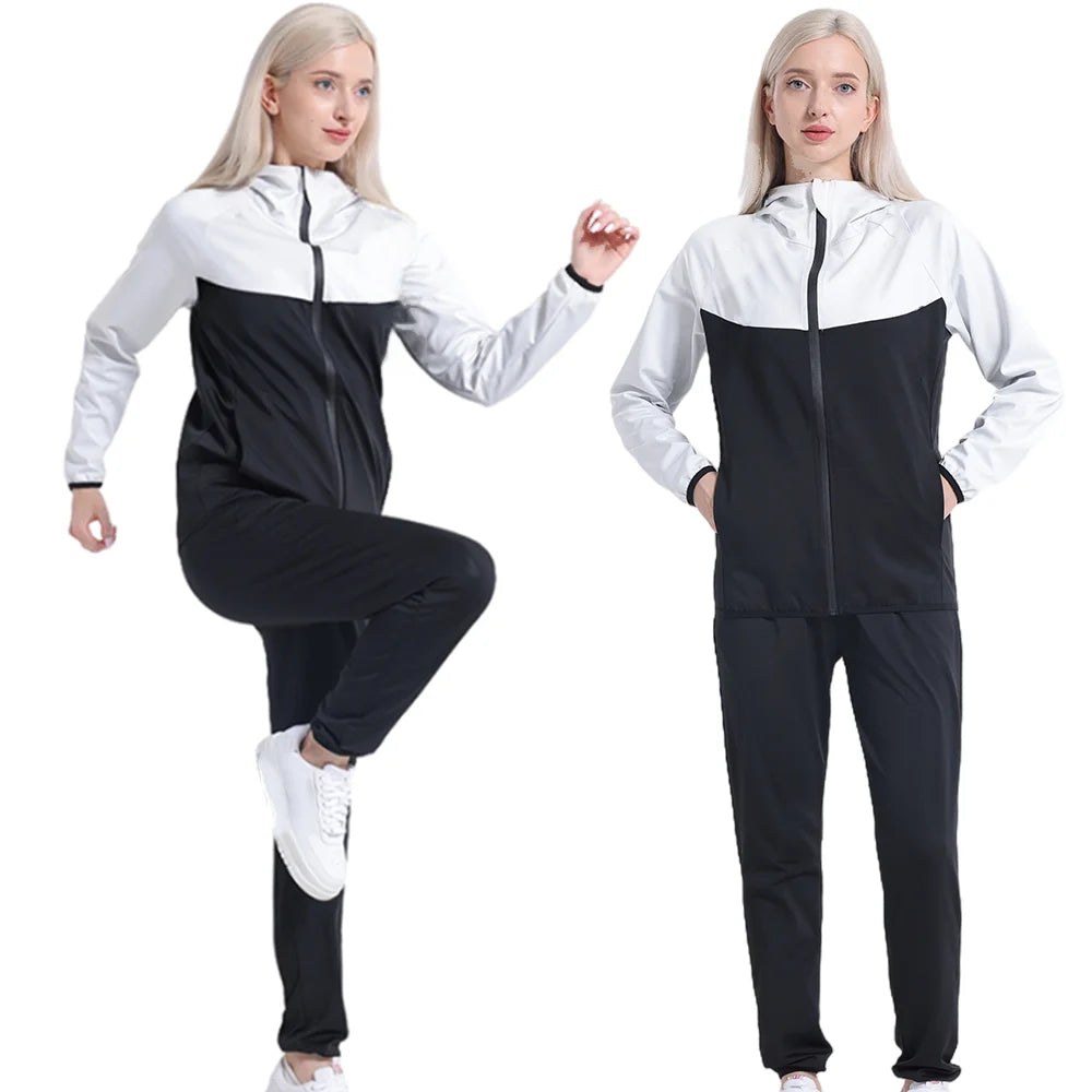 2pcs Women Sweat Sauna Suit Set Full Zip Fitness Sauna Jacket and Leggings