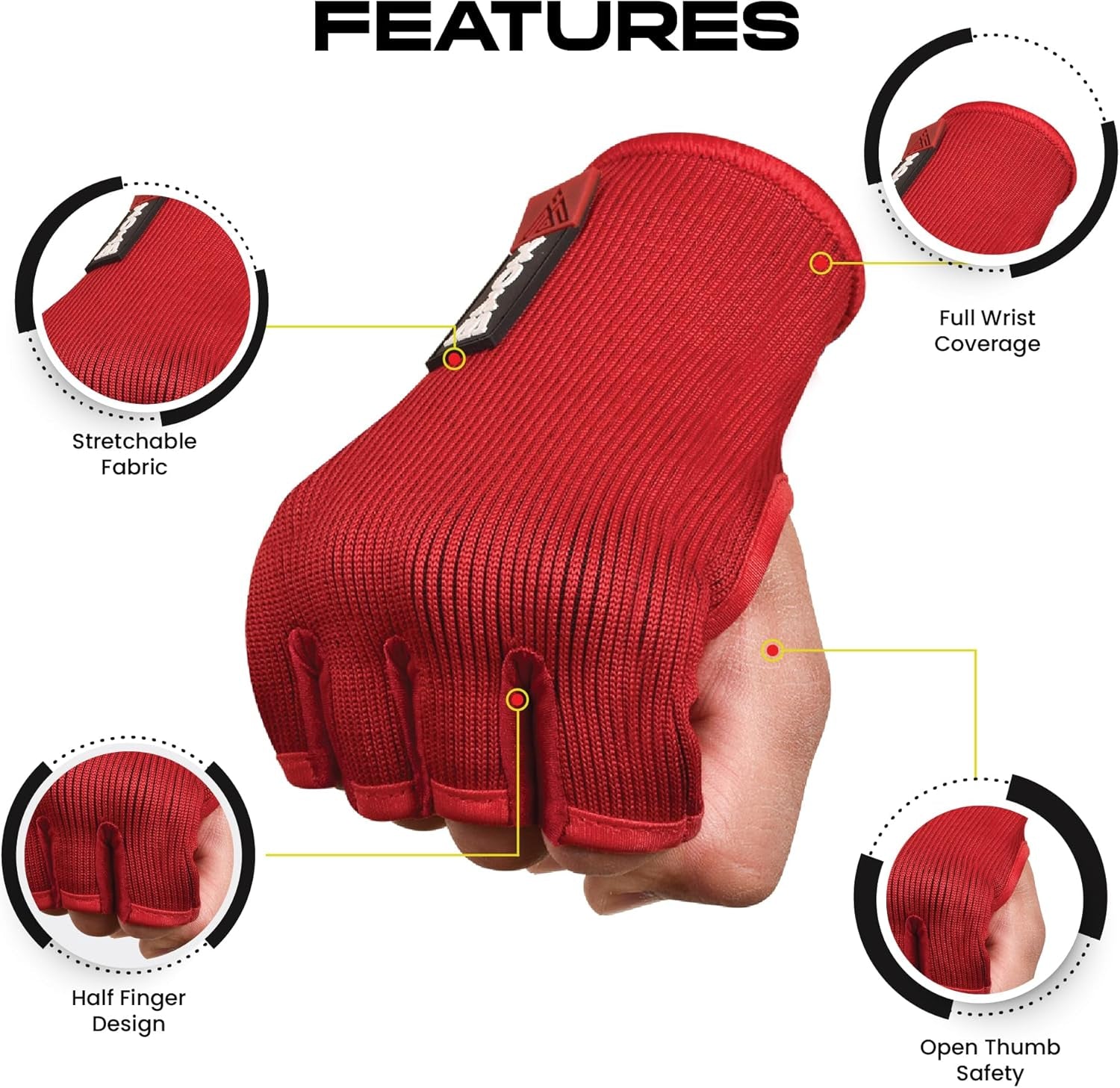 Boxing Hand Wraps Inner Gloves Men Women, Half Finger under Mitts with Elasticated Bandages for Fist Protection, Ideal for Muay Thai, Kickboxing, MMA, and Martial Arts, Perfect for Training